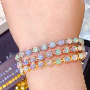 Real opal round cut sterling silver bracelet