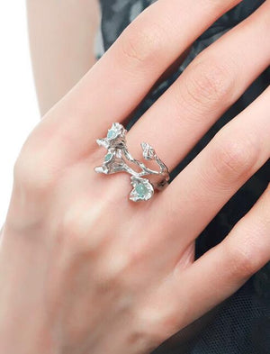 Unique original sterling silver ring handmade flower index finger ring design spring and summer