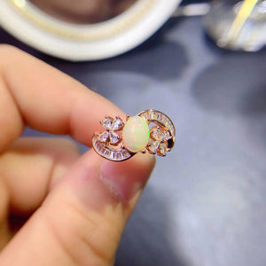 Flower diamond opal silver ring
