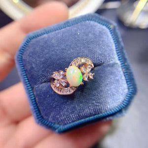 Flower diamond opal silver ring