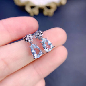 Natural aquamarine sterling silver earrings