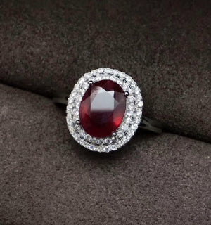 Ruby oval cut silver free size ring - MOWTE