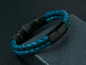 Men's fashion cowhide titanium steel bracelet