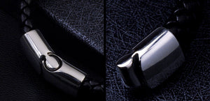 Men's fashion leather titanium steel bracelet