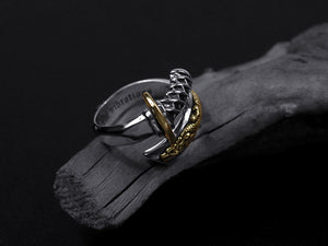 Men's unique dragon sword sterling silver ring