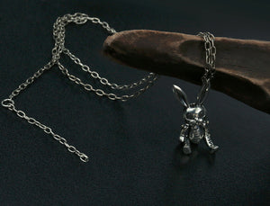 Men's sterling silver evil rabbit pendant & necklace