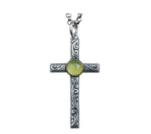 Men's sterling silver natural stone cross pendant & necklace