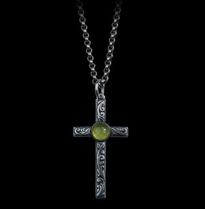 Men's sterling silver natural stone cross pendant & necklace