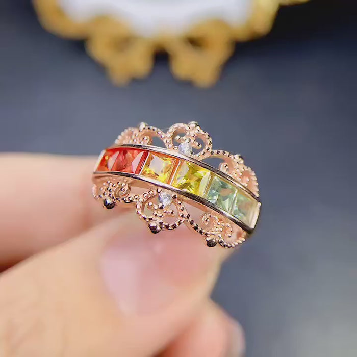Natural colorful sapphire sterling silver ring free size ring