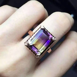 Luxury natural ametrine sterling silver free size ring - MOWTE