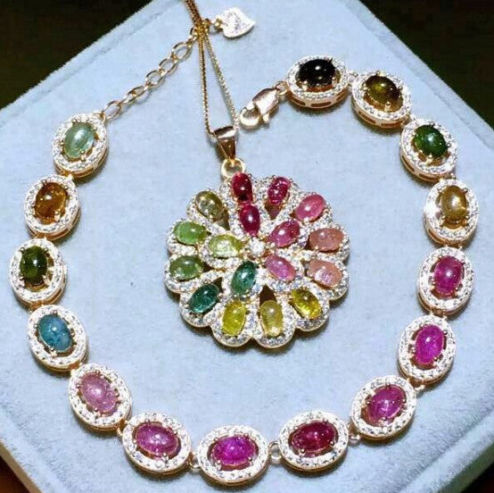 Colorful candy tourmaline silver jewelry sets