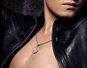 Men's elegant vintage sterling silver sun pendant & necklace - MOWTE