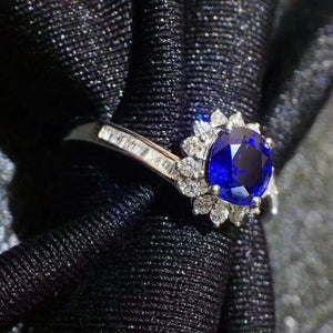 Genuine sapphire oval cut silver free size ring - MOWTE