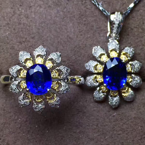 Fashion genuine sapphire silver jewelry set - MOWTE