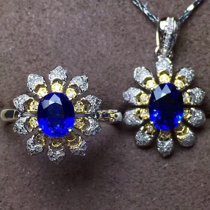 Fashion genuine sapphire silver jewelry set