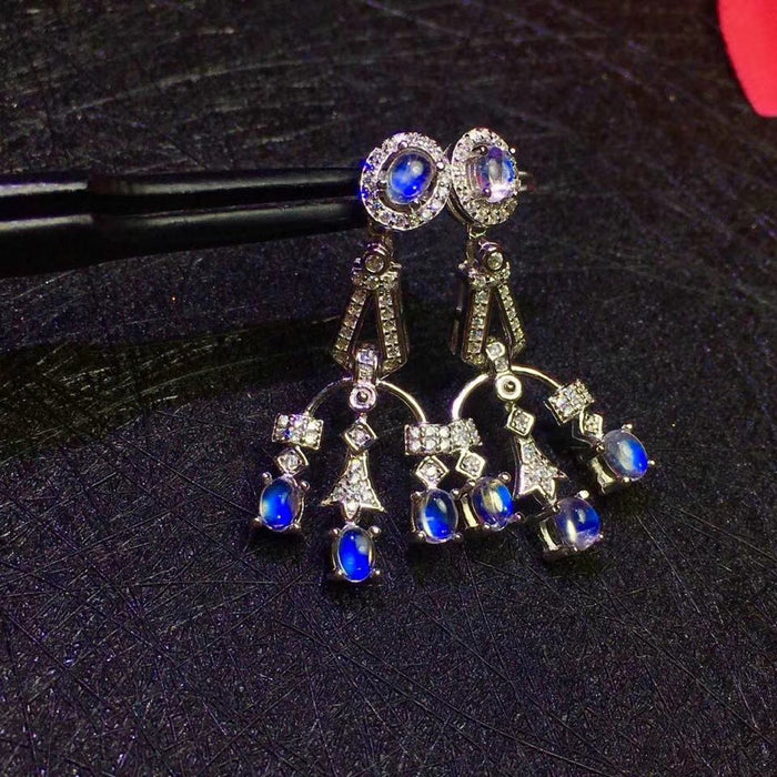 Fashion blue moonstone dangle silver earrings