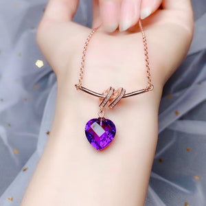 Amethyst heart shape silver pendant & necklace - MOWTE