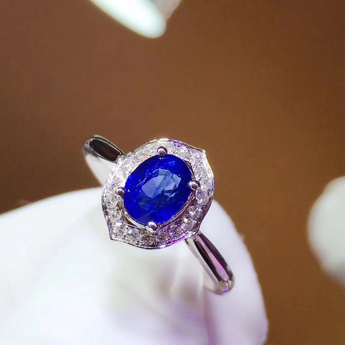 Natural sapphire oval cut silver adjustable ring