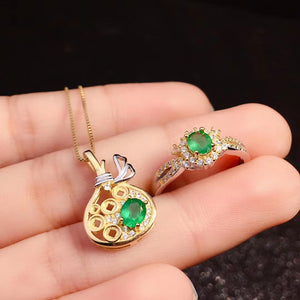 Fashion natural green emerald sterling silver jewelry sets