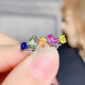 Natural colorful sapphire sterling silver ring free size ring