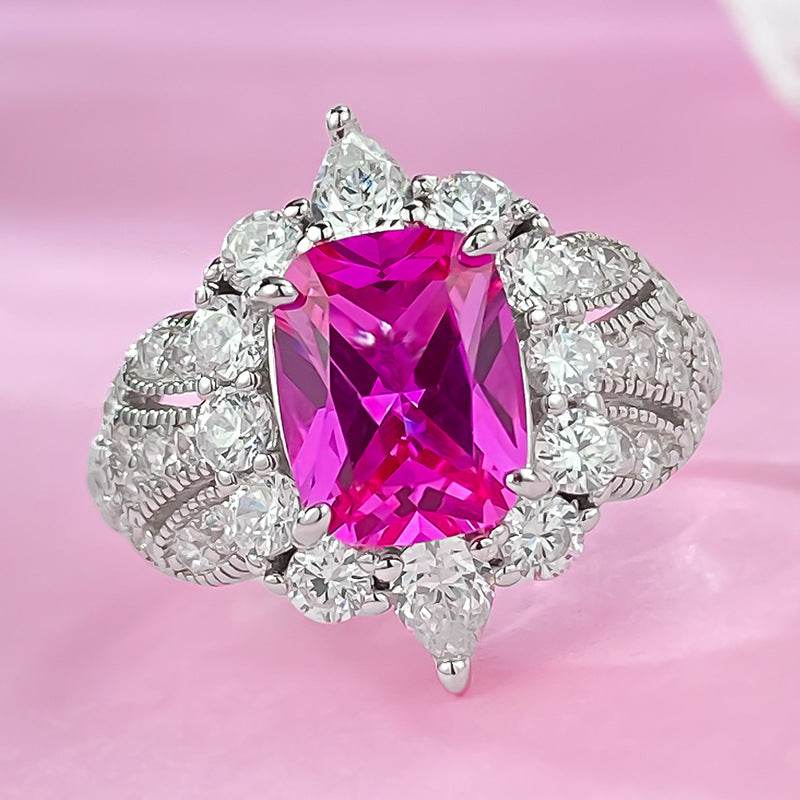 New Style Geometric Pink Diamond S925 Sterling Silver Exclusive Light Luxury Socialite-Inspired Ring