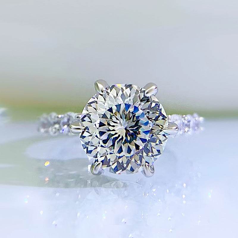New 925 Sterling Silver 5 Carat Portuguese-Cut Aurora Six-Prong Women's Luxury Premium Ring