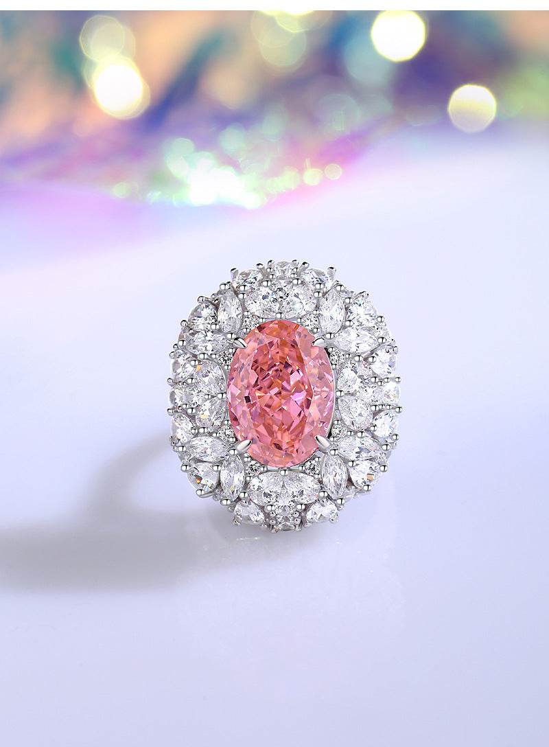 Padparadscha pink oval cut 925 sterling silver ring for women colored huge gemstones high carbon full diamond - MOWTE