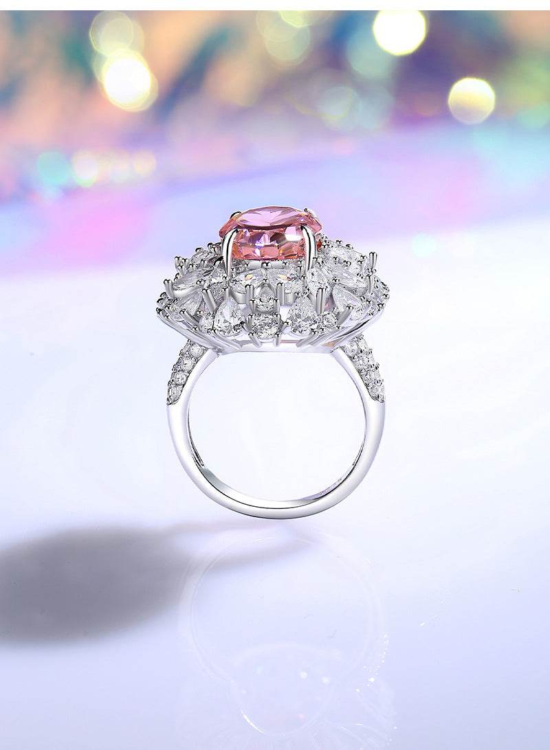 Padparadscha pink oval cut 925 sterling silver ring for women colored huge gemstones high carbon full diamond - MOWTE