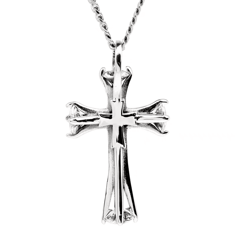 S925 sterling silver cross necklace men's hip-hop trend inlaid zircon pendant women's INS - MOWTE