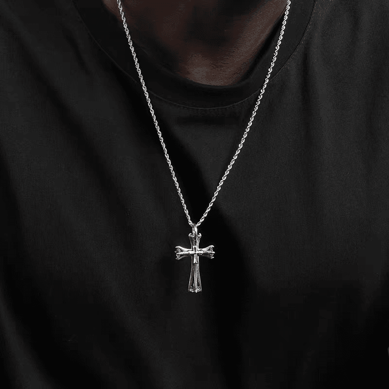 S925 sterling silver cross necklace men's hip-hop trend inlaid zircon pendant women's INS