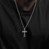 S925 sterling silver cross necklace men's hip-hop trend inlaid zircon pendant women's INS