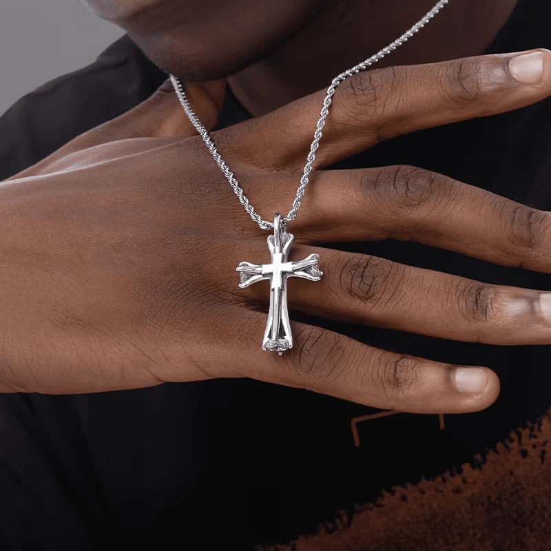 S925 sterling silver cross necklace men's hip-hop trend inlaid zircon pendant women's INS