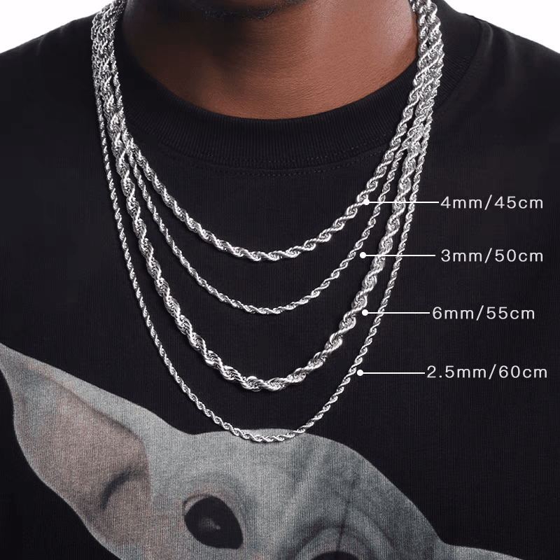 Short twist chain silver Fried Dough Twists chain clavicle necklace men and women hip-hop - MOWTE