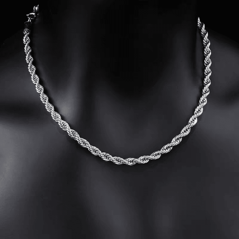 Short twist chain silver Fried Dough Twists chain clavicle necklace men and women hip-hop - MOWTE
