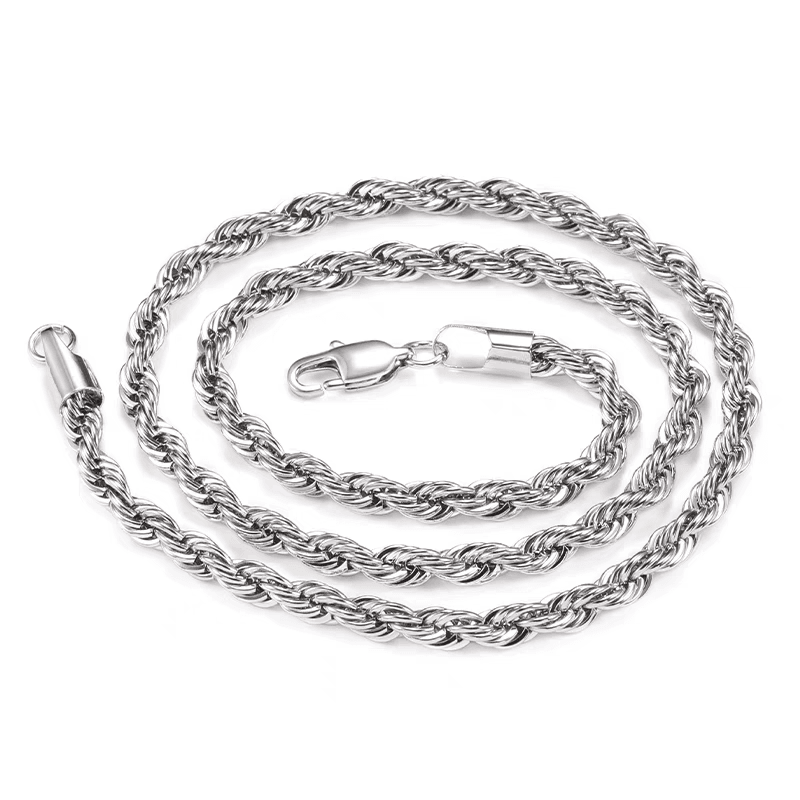 Short twist chain silver Fried Dough Twists chain clavicle necklace men and women hip-hop - MOWTE