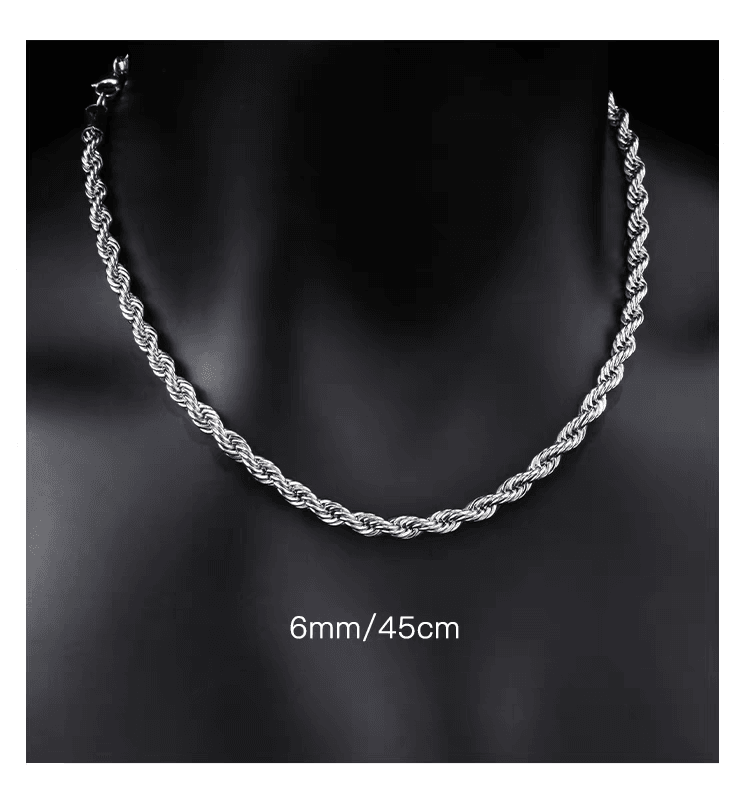 Short twist chain silver Fried Dough Twists chain clavicle necklace men and women hip-hop - MOWTE