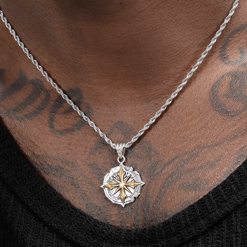 S925 sterling silver cross necklace men's hip-hop retro disc pendant women's collarbone chain - MOWTE