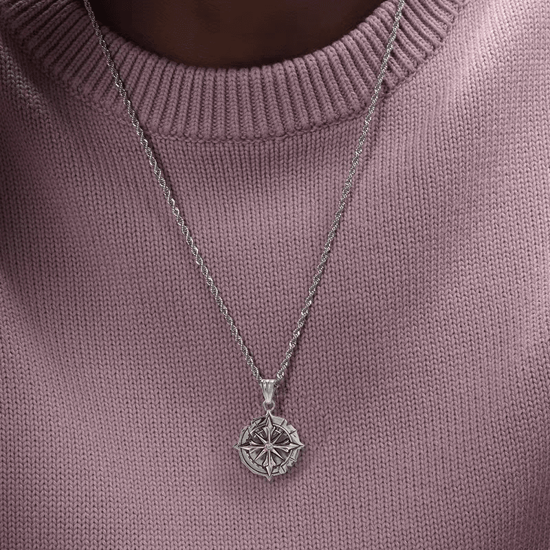 S925 sterling silver cross necklace men's hip-hop retro disc pendant women's collarbone chain - MOWTE