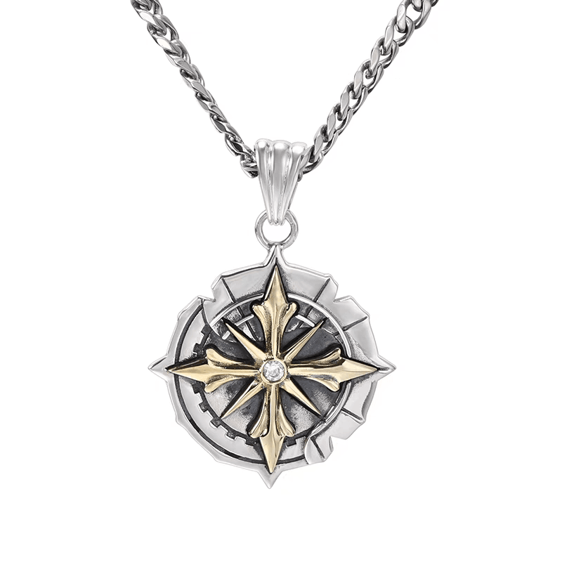 S925 sterling silver cross necklace men's hip-hop retro disc pendant women's collarbone chain - MOWTE