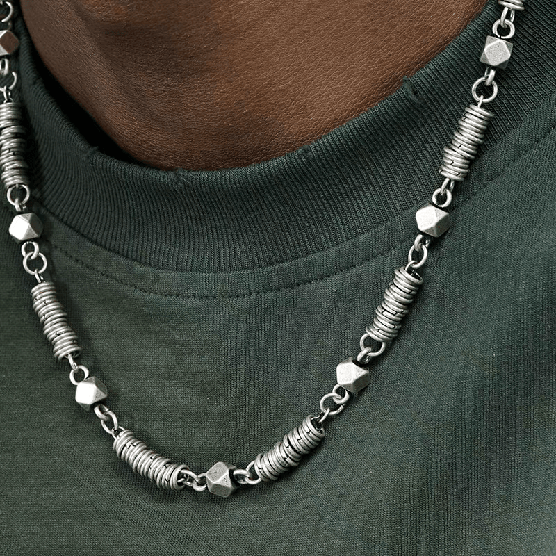 O-ring block splicing titanium steel necklace for men's hip-hop personality antique silver collarbone chain high-end and trendy INS - MOWTE