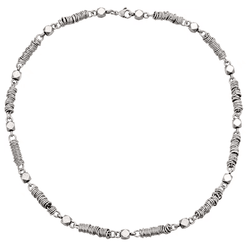 O-ring block splicing titanium steel necklace for men's hip-hop personality antique silver collarbone chain high-end and trendy INS - MOWTE