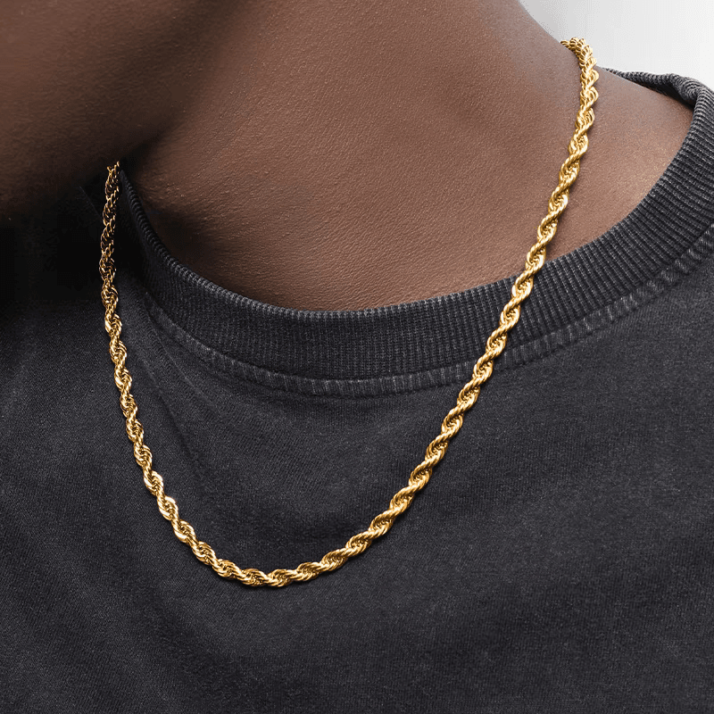 Short twist chain gold Fried Dough Twists chain plated 18K gold necklace hip hop clavicle chain - MOWTE
