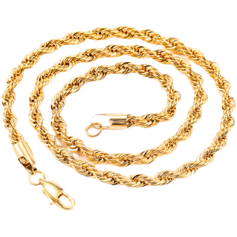 Short twist chain gold Fried Dough Twists chain plated 18K gold necklace hip hop clavicle chain - MOWTE