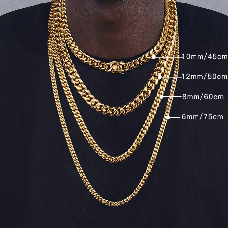 Golden Hip Hop Cuban Chain Necklace Men's Trendy Rap Street High Quality Titanium Steel Female Stainless Chain Neck Chain - MOWTE