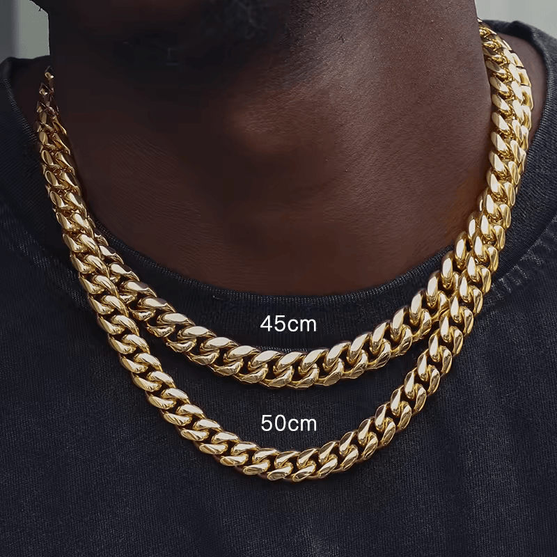 Golden Hip Hop Cuban Chain Necklace Men's Trendy Rap Street High Quality Titanium Steel Female Stainless Chain Neck Chain - MOWTE