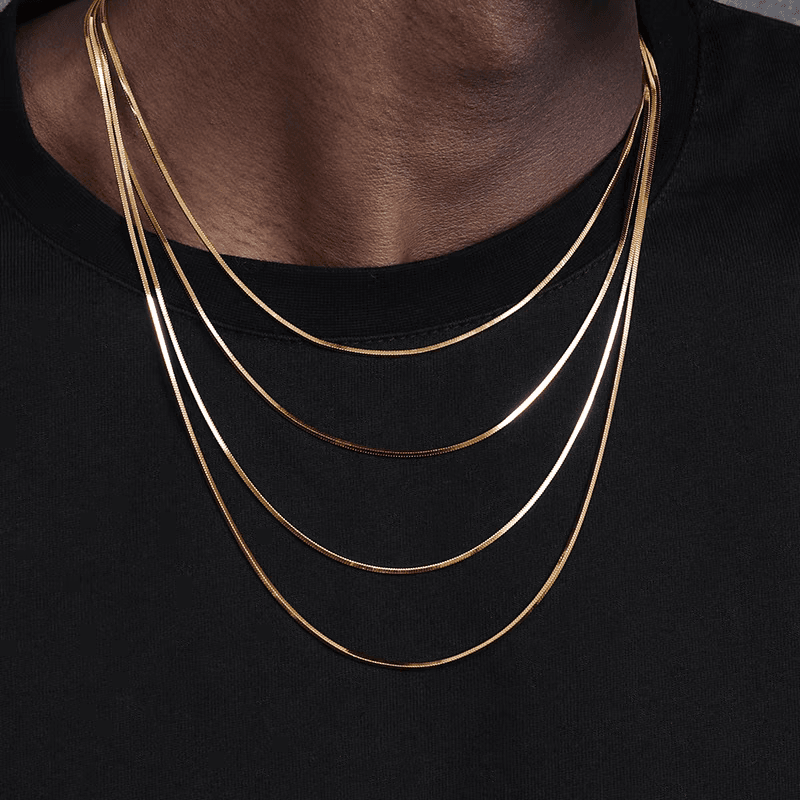 24K gold necklace snake bone chain men's hip-hop versatile collarbone chain women's high-end sweater chain - MOWTE