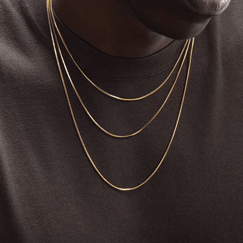 24K gold necklace snake bone chain men's hip-hop versatile collarbone chain women's high-end sweater chain - MOWTE