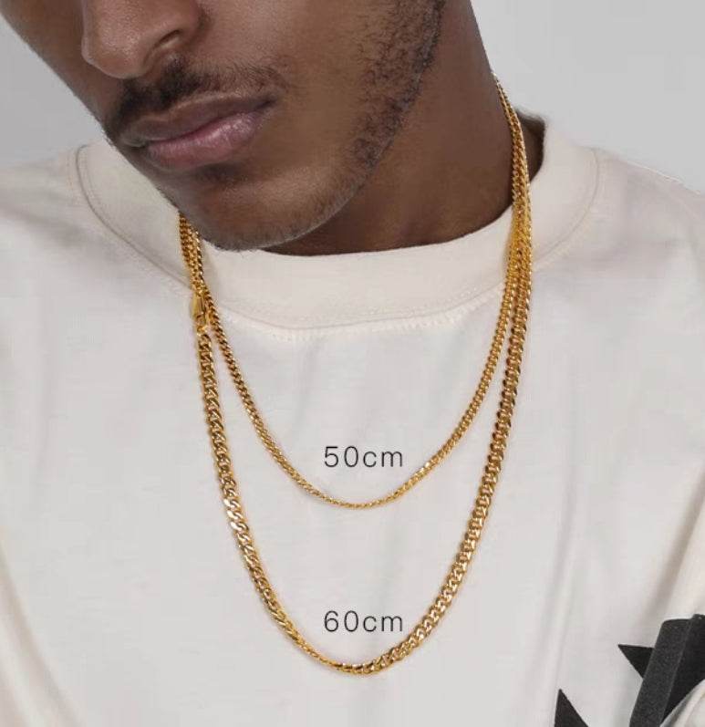 Titanium steel gold hip-hop thin Cuban necklace trendy ins unisex Cuban collarbone sweater chain - MOWTE