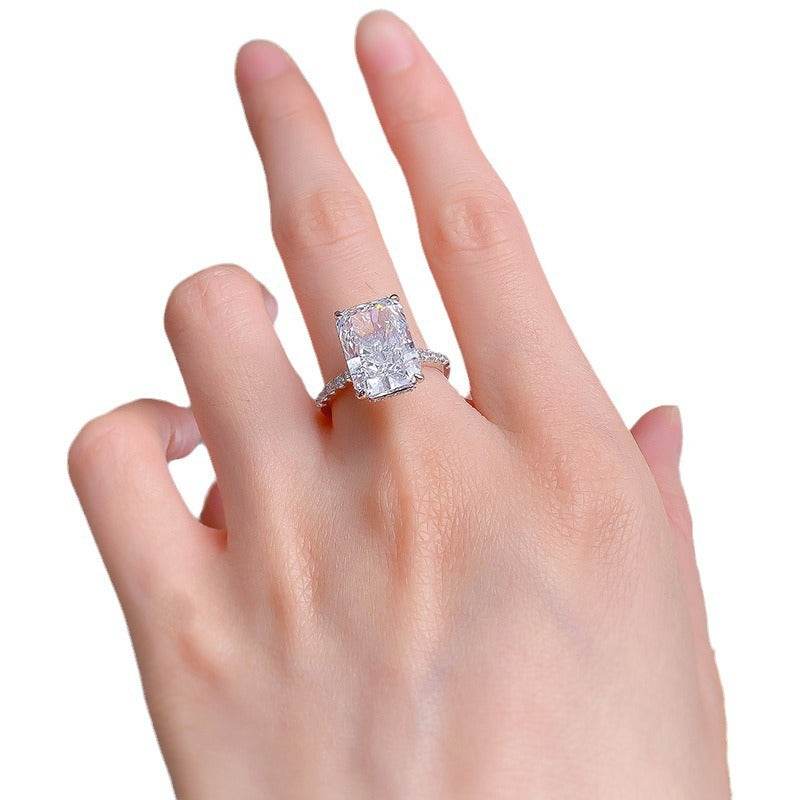S925 Silver New Product Ins Style Daily Simplicity 9 * 13mm rectangular white diamond ring for women