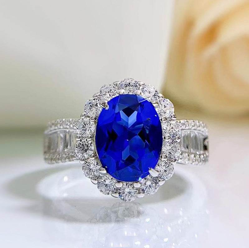 New Style High Carbon Diamond S925 Sterling Silver Luxury Halo Vintage 7x9mm Oval Ring